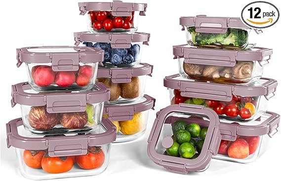 12-Pack Premium Glass Storage Containers 🥄 | Airtight, Leakproof & Microwave Safe | Perfect for Meal Prep & Organization 🍱🍴