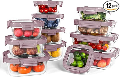 12-Pack Premium Glass Storage Containers 🥄 | Airtight, Leakproof & Microwave Safe | Perfect for Meal Prep & Organization 🍱🍴