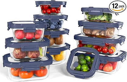 12-Pack Premium Glass Storage Containers 🥄 | Airtight, Leakproof & Microwave Safe | Perfect for Meal Prep & Organization 🍱🍴