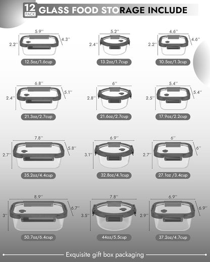 12-Pack Premium Glass Storage Containers 🥄 | Airtight, Leakproof & Microwave Safe | Perfect for Meal Prep & Organization 🍱🍴