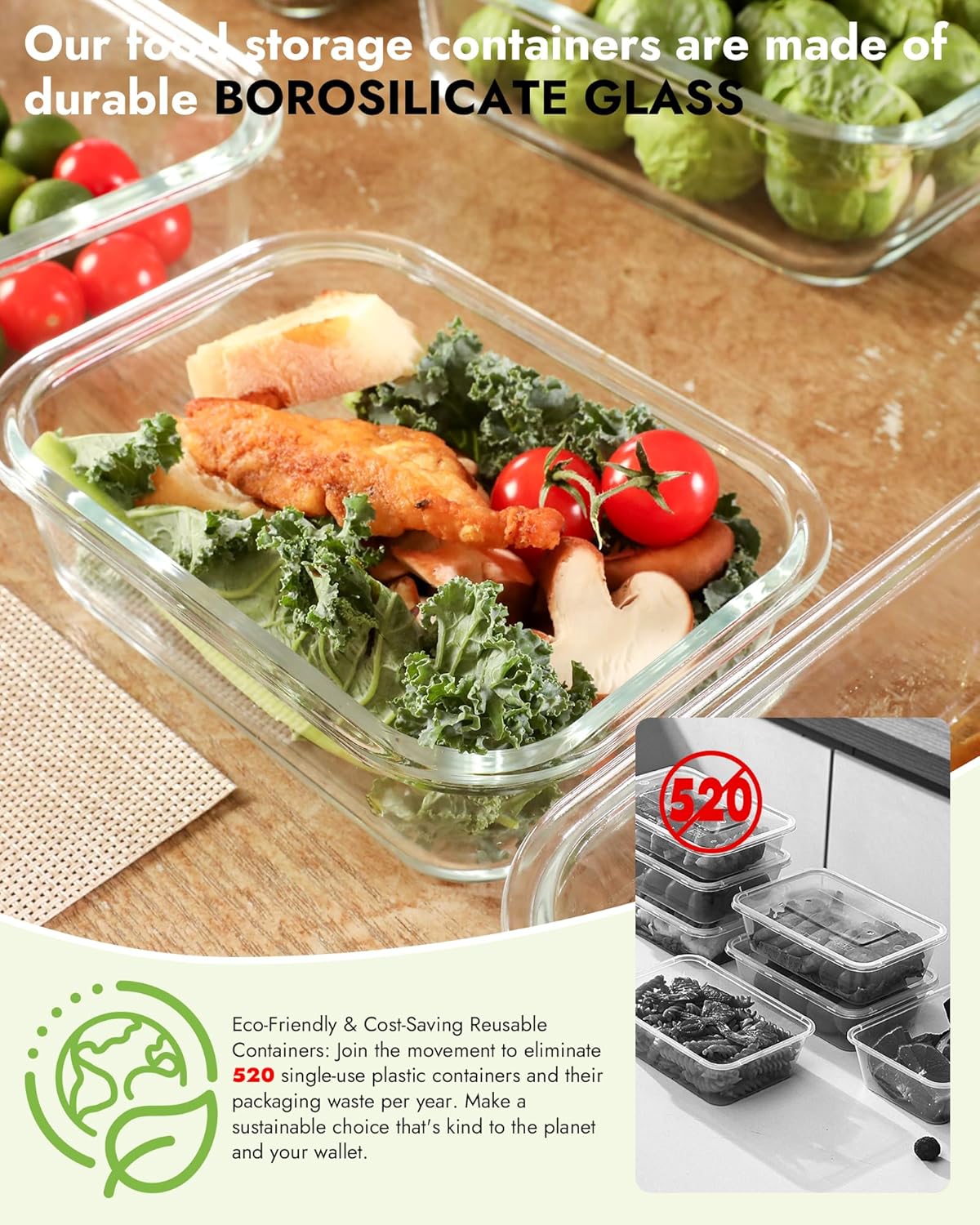 12-Pack Premium Glass Storage Containers 🥄 | Airtight, Leakproof & Microwave Safe | Perfect for Meal Prep & Organization 🍱🍴